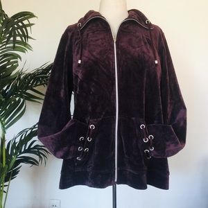 🌵NWT Zenergy by Chico's Maroon Velour Zip Up Track Jacket